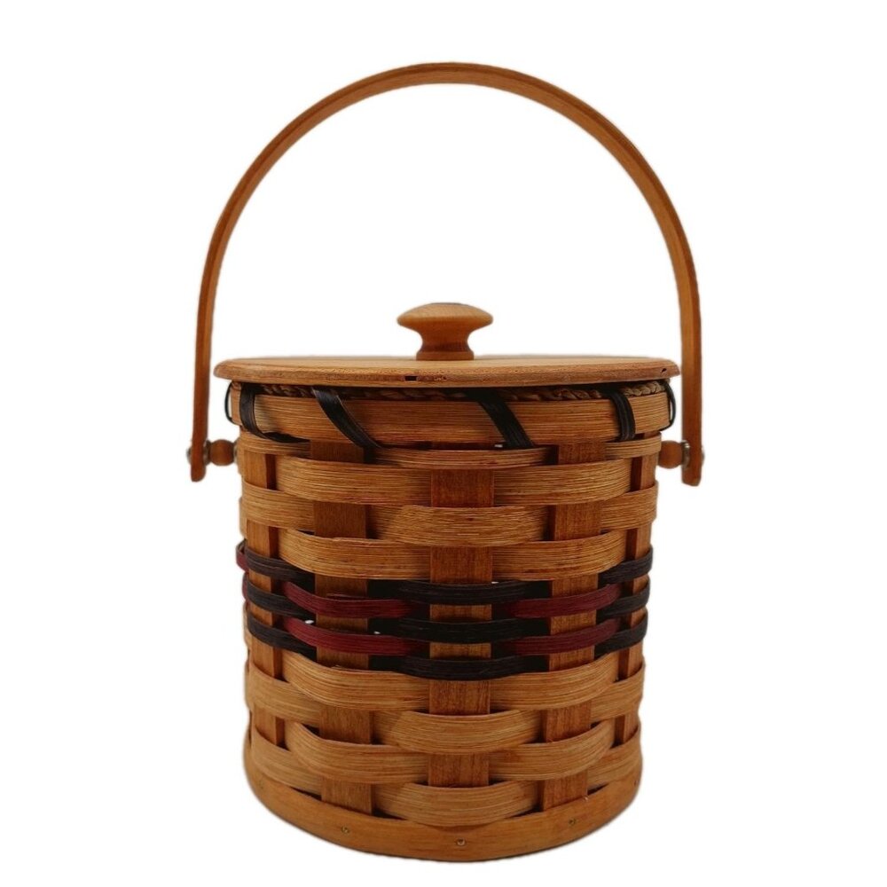 Amish Handwoven Wooden Handle and Lid Basket Signed Jonas Gingerich READ